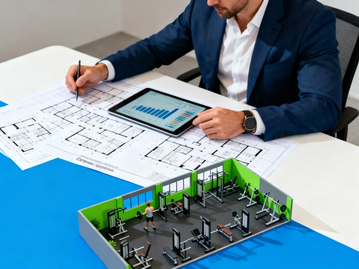 Przedsiębiorca omawiający plan otwarcia klubu fitness z doradcą