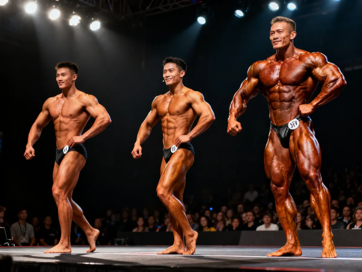 Zawodnicy prezentujący różne męskie kategorie sportów sylwetkowych